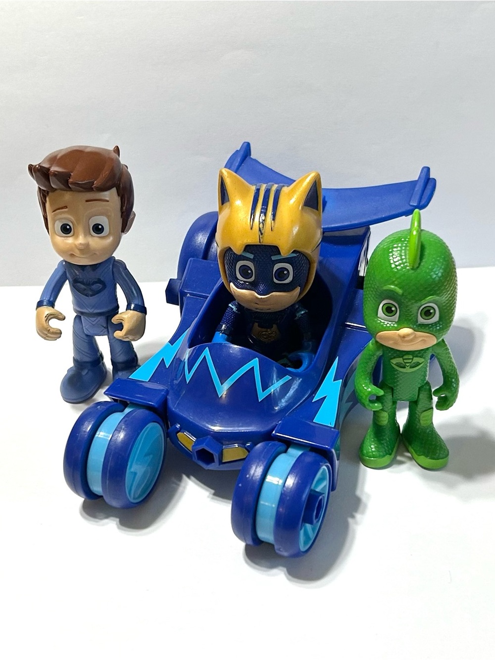 PJ Masks Car / 3 Figures Catboy, Connor Unmasked HTF Version & Gekko. Cat Boy